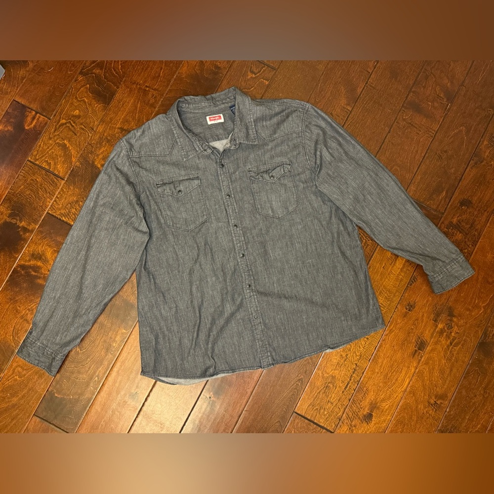 Wrangler Shirt Men 3XL Gray Pearl Snap Cowboy Western Long Sleeve Casual